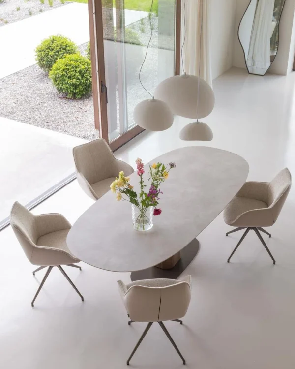 Bree's New World StorQ eettafel superellips 200x110 cm HPL Sand Stone/noten