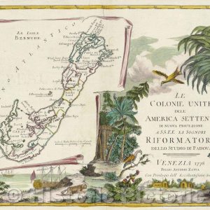 Historic Map : Le Colonie Unite Dell America Settentrle. di Nuova Projezione ass.ee. li Signori Riformatori dello studio di Padova Venezia, 1778 , Vintage Wall Art