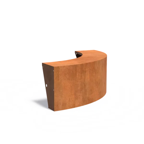 Cortenstalen keerwand 150 x 150 x 60 cm – buitenbocht, brede zitrand